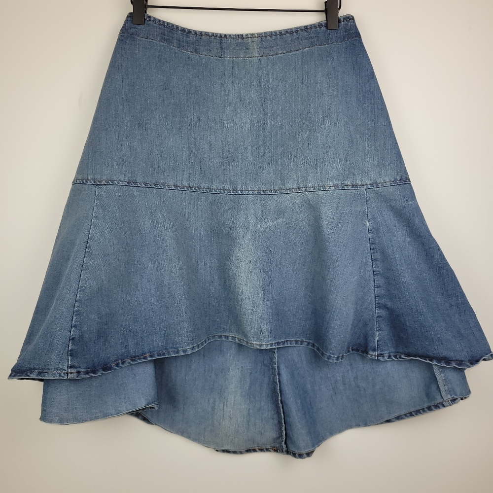 VENEZIA High Low Ruffle Wavy Faded Denim Y2K Style Skirt Size 26W
